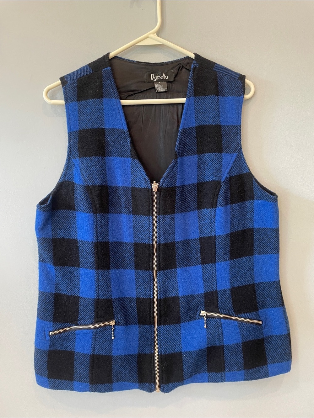 Rafaella Blue and Black Buffalo Plaid Zip Vest